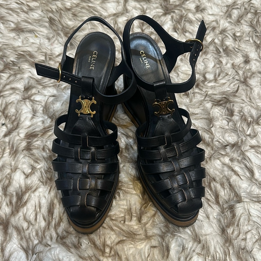 Gently used Celine wedges black leather size 40